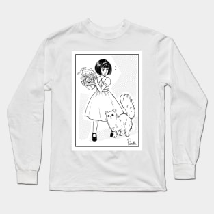 Girl With Fishbowl and Cat Long Sleeve T-Shirt